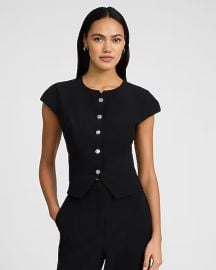 Studio Stretch Twill Novelty Button Short Sleeve Tailored Top at Express